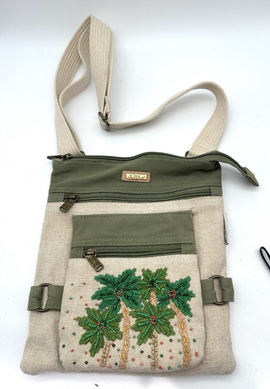 Sun N Sand Crossbody Purse Palm Trees Thread Handbag Macrame Straw Beads Boho